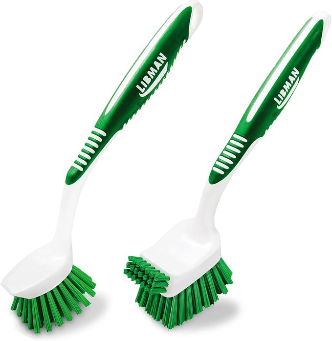 Libman Dish Brush Set with Long Handle - Deep Cleaning Brushes - Dish Scrubber & Scraper - Kitchen Scrub Brush for Dishes, Sinks, Pots, Pans, Vegetables