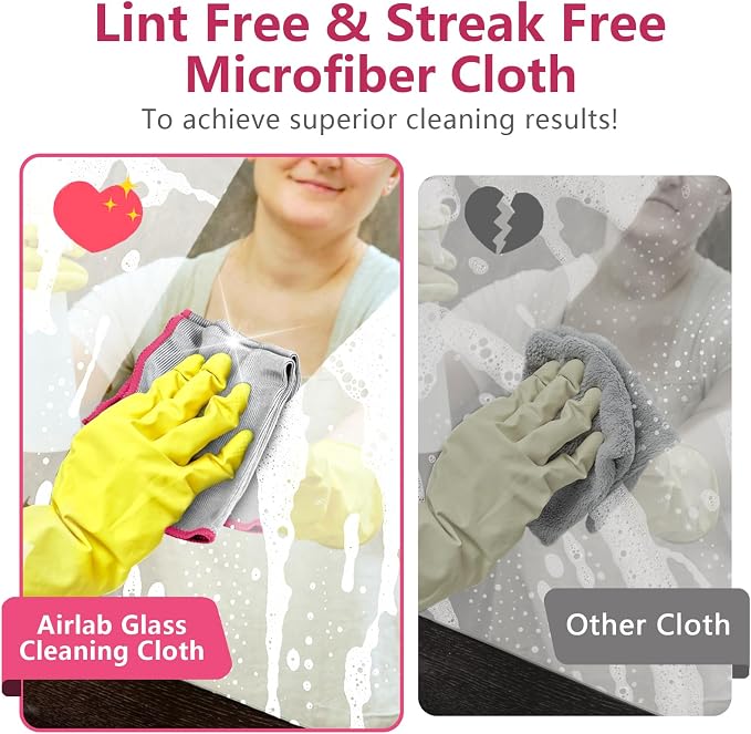 Airlab Glass Polishing Streak Free Miracle Cleaning Cloth, Sliver-Pink | Lint Free Microfiber Cleaning Rags for Glasses Kitchen Dish Mirrors Easy Clean, 12 x 12 Inches, Pack of 6