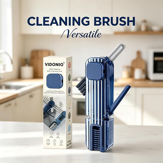 VIDONIO 4 in 1 Cup Lid Gap Cleaning Brush, Multifunctional Insulation Bottle Cleaning Tools, Mutipurpose Tiny Silicone Cup Holder Cleaner, Home Kitchen Cleaning Tools