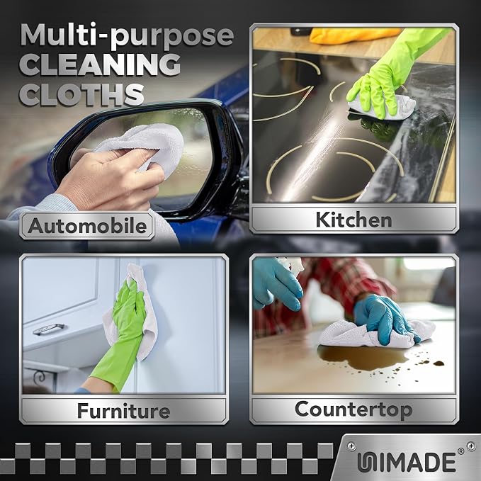 UNIMADE Microfiber Cleaning Cloth, 24 Pack Reusable Microfiber Towels for Cars Lint Free Cleaning Shop Towel Rags for Home Kitchen Automotive Bar Mechanic Restaurant Garage, 11"x 12", White