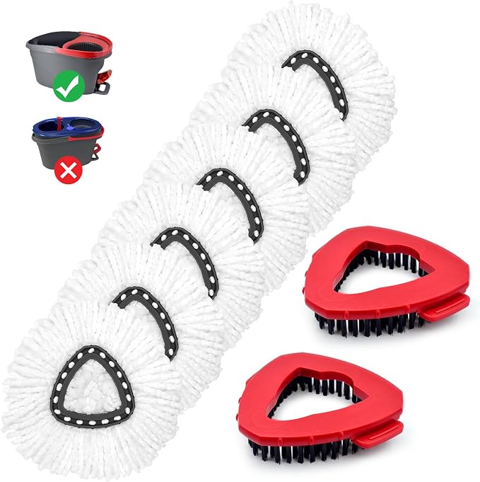 8 Pack Mop Head Replacement Compatiable with Ocedar EasyWring 1-Tank System,Mircofiber Mop Heads Refill and Scrub Brush for O Cedar Easywring Spin Mop, 6 Pack Mop Refills & 2 Scrub Head Floor Clean