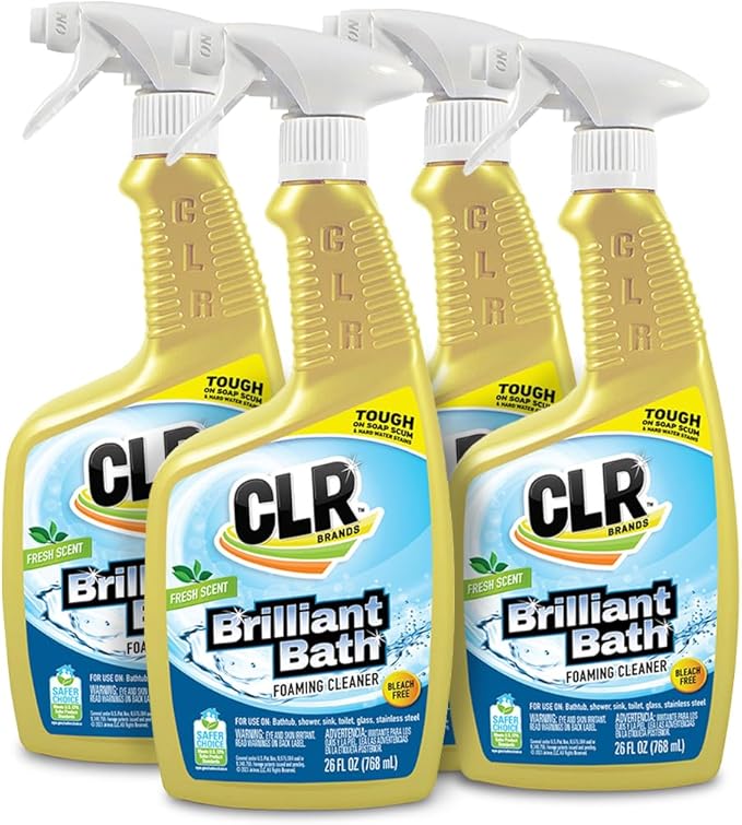 CLR Brilliant Bath Foaming Bathroom Cleaner Spray - For Use On Toilet, Bath, Shower, Sink, Glass, Stainless Steel - Fresh Scent, 26 Fl Ounce Bottle (Pack of 4)