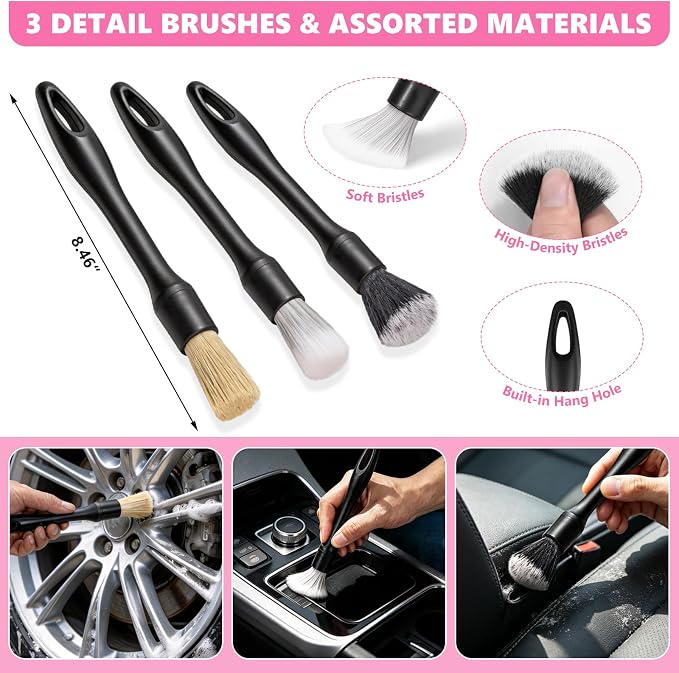 21PCS Car Detailing Kit Interior Cleaner - with Handheld Car Vacuum, Windshield Cleaning Tool, Detailing Brushes, Car Cleaning Supplies Kit for Women Men (Pink)