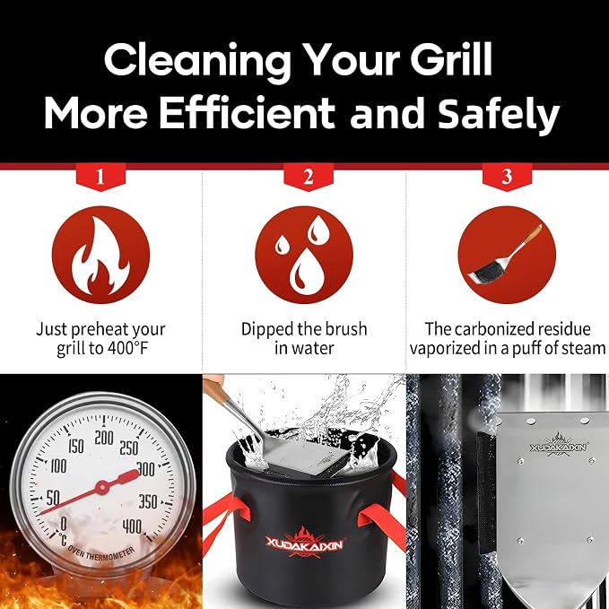 XUDAKAIXIN Grill Brush Bristle Free,with 5 BBQ Replacement Head,Perfect for Cast Iron, Stainless Steel Grates, [Ultra Safe & Efficient] Grill Cleaner for Outdoor Grill,Gifts for Men/Dad