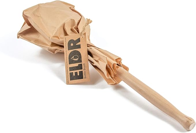 ELDR Supply Bottle Brush, 14in Extra Long German Beechwood Handle, Strong Hemp Bristles, Zero Waste, Cleans and Scrubs Hard to Reach Wide Mouth Jars, Glasses, and Tumblers