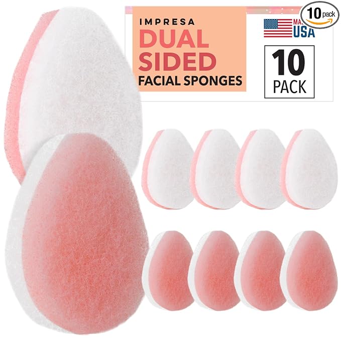 IMPRESA Facial Sponge - Daily Deep Cleansing Face Scrubber - Gentle Exfoliating Pads for Dead Skin Removal - Reusable Face Scrub Pads for Normal to Oily Skin (Peach/White, Thick)