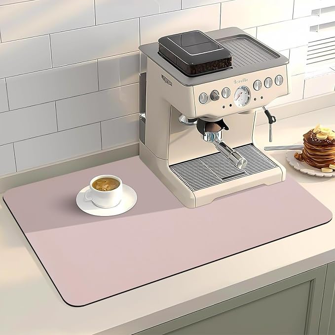 Coffee Bar Mat for Countertop, 16“ x 24” Super Absorbent Dish Drying Mat, Kitchen Counter Mat Fits Under Coffee Maker or Machine, Pink Kitchen Decor and Accessories for Dish Drying Rack