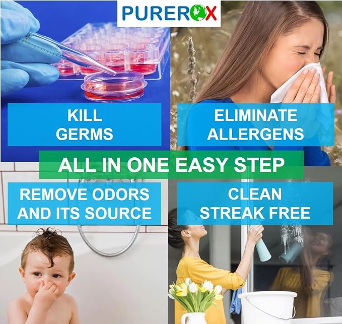 PUREROX disinfectant (1 gallon) Eliminate 99.9999% viruses, Norovirus, HIV, MRSA and fungi. PUREROX Hypochlorous technology. Hospital Grade. Use Anywhere. No residue.No Rinse. Suitable All Surfaces