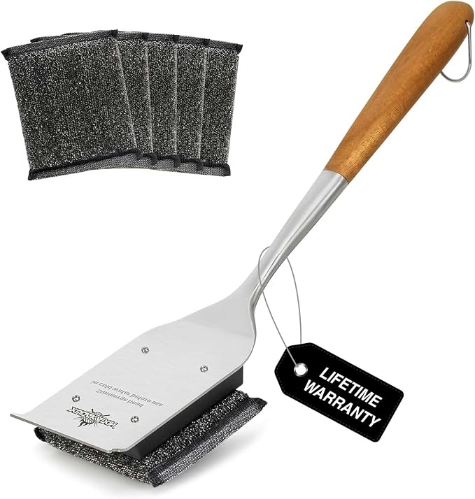 XUDAKAIXIN Grill Brush Bristle Free,with 5 BBQ Replacement Head,Perfect for Cast Iron, Stainless Steel Grates, [Ultra Safe & Efficient] Grill Cleaner for Outdoor Grill,Gifts for Men/Dad