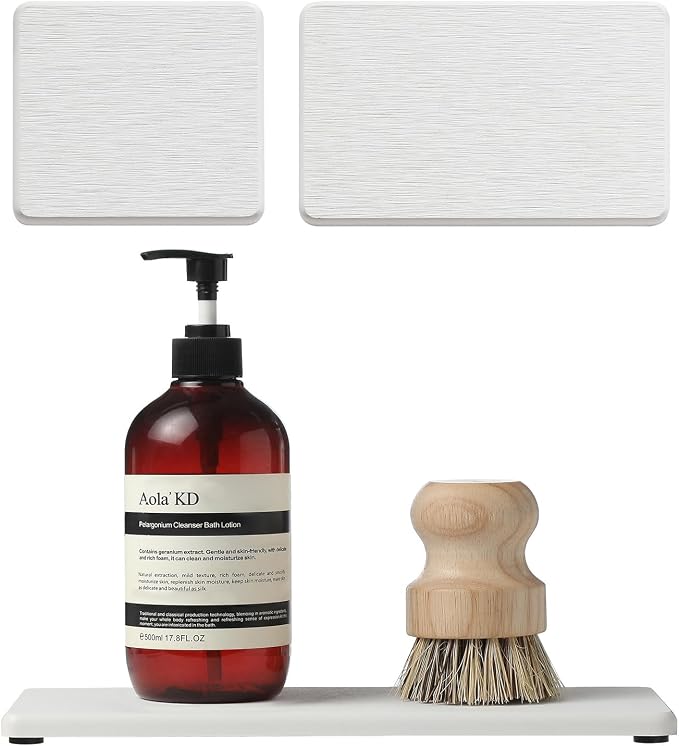 Razborci 3PCS Bathroom Sink Vanity Trays, Quick Stone Drying Mat Dish Soap Dispenser Sponge Holder for Kitchen Counter, Diatomaceous Earth Water Absorbing Caddy Organizer, White