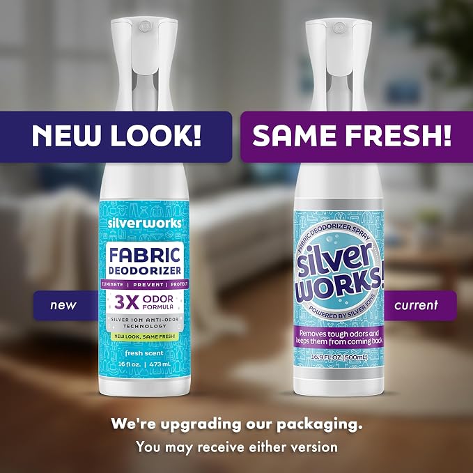 SilverWorks! Fabric Spray Odor Eliminator For Home - Powerful, Natural Silver Ion Deodorizing Technology - Clothes, Furniture And Couch Deodorizer Odor Eliminator And Refresher Spray -16.9oz