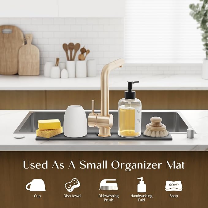 Faucet Splash Guard for Kitchen Sink, Kitchen Sink Faucet Mat with Raised Feet, Durable Drying Matt Kitchen Counter Stone, Water Absorbent Diatomite Drying Mat (Dark Grey, 23.6" x 3.9")