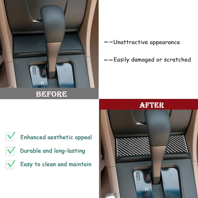 Real Carbon Fiber Trim for Honda Accord Accessories | for 2003 2004 2005 2006 2007，Dash Central Console Lower Cover，Thick Overlay Sticker Decal