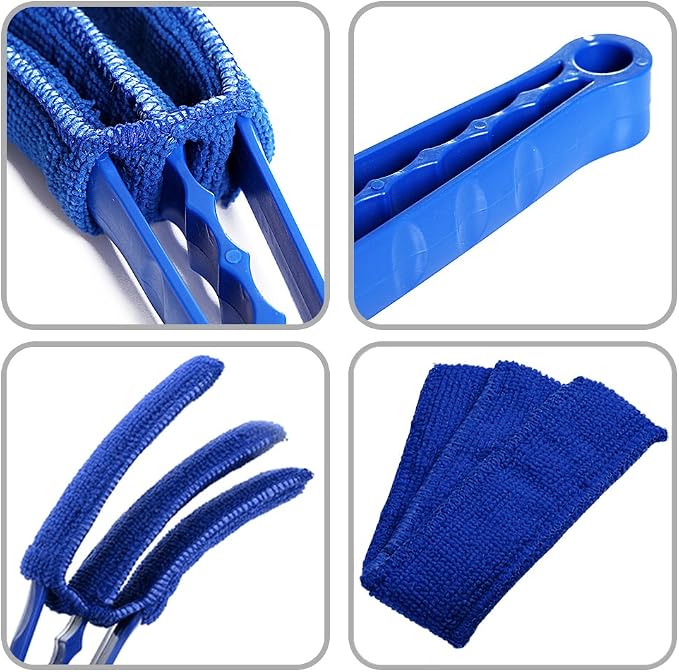 SENHAI Duster, Set of 2 Microfiber Cleaner Brush for Window Blinds, Air Conditioner, Vent, with 2 Extra Sleeves, Blue & Green, ABS Material