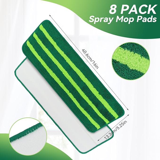 Mop Head Replacement for Libman Freedom Spray Mop - Washable Reusable Wet & Dry Cleaning - Microfiber Spray Mop Pads Refill for Multi-Surface Floor -8 Pack (Green）