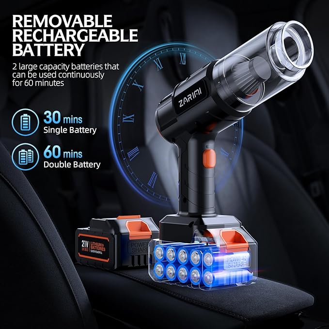 Portable Cordless Car Vacuum, 50,000Pa High-Power Brushless Motor, Rechargeable Handheld Vacuum Cleaner with 2 Batteries & Charger, 6-in-1 Vacuum Cleaners for Home, Keyboard, Pet Hair, Black