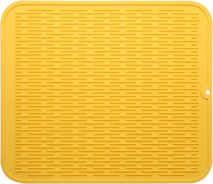 MicoYang Silicone Dish Drying Mat for Multiple Usage,Easy clean,Eco-friendly,Heat-resistant Silicone Mat for Kitchen Counter or Sink,Refrigerator or Drawer Liner Yellow 2XL 24 inches x 18 inches