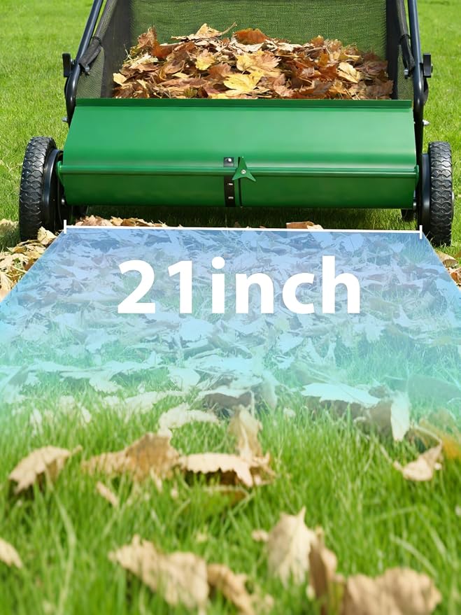 Garvee Push Lawn Sweeper,21-Inch Width Enhanced 4-Brush System with Large 3.5 cu. ft. Hopper Bag, Ideal for Yard and Garden Cleanup, Green | Brush Height Adjustment, All-Terrain Suitable, 3.5 cu.ft Hopper Bag, Durable Steel Frame, Easy Setup, Compact &...