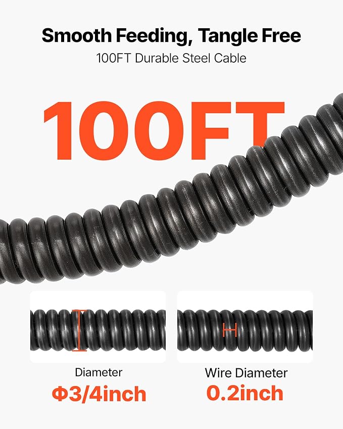 VEVOR Drain Cleaner Machine 100 FT x 3/4 Inch, Auto Feed Sewer Snake Auger, Portable Drain Cleaning Machine with Multi-Wheel Combination, 6 Cutters & Air-Activated Foot Switch for 4" to 8" Pipes
