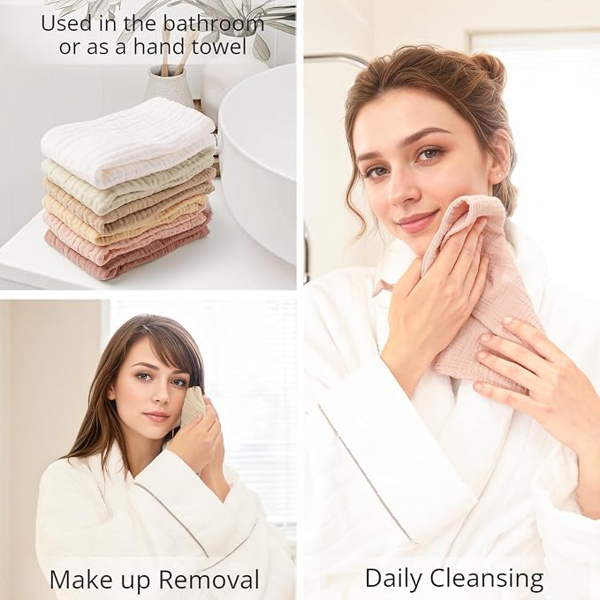 Konssy 6 Pack Face Cloths, Soft Wash Cloth for Washing Face, Cotton Face Towels for Sensitive Skin Women Facial Makeup Remover Reusable Absorbent Washcloths （11 x 11 Inch）