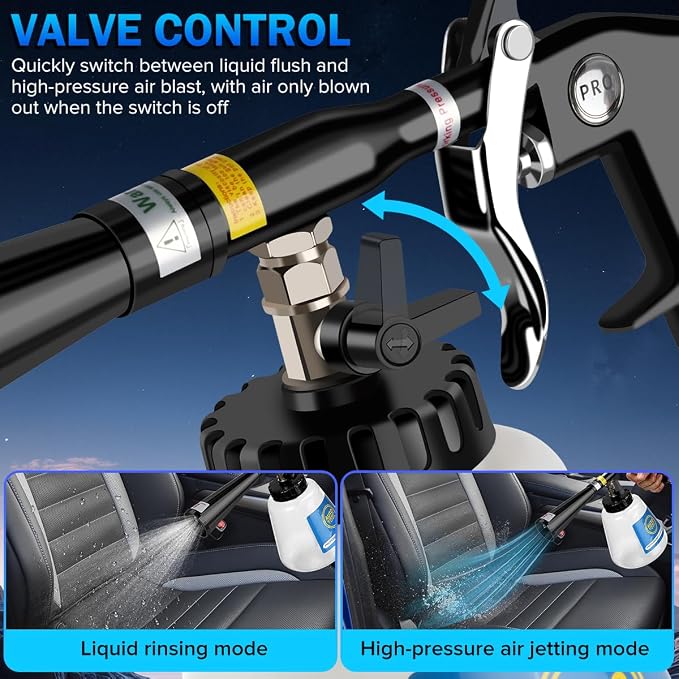 Car Cleaning Gun,High-Pressure Air Blow Gun,Air Cleaning Gun,Air Blow Gun with 2 Set Nozzles &1L Liquid Bottle,Works with Air Compressor,Pro Auto Detailing Tool for Deep Cleaning Interiors & Exteriors