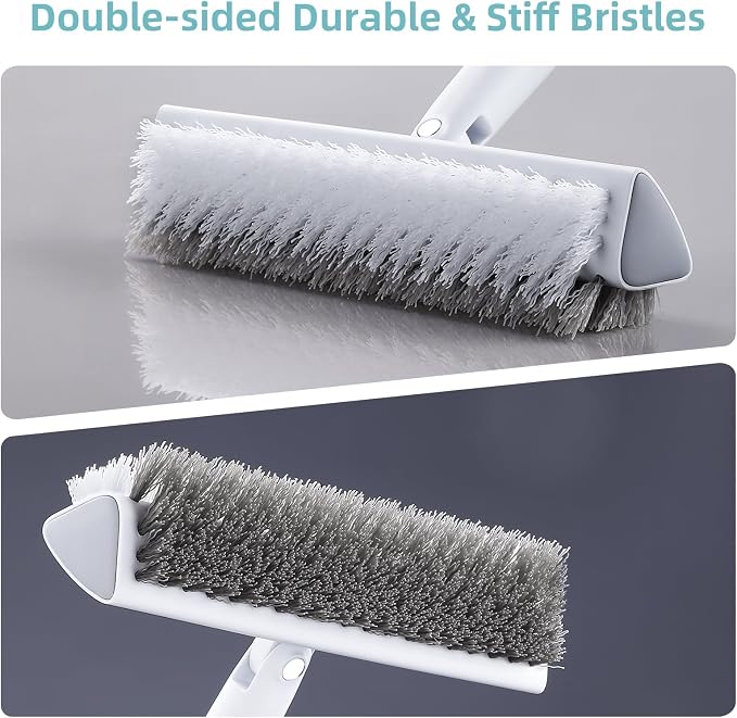 MOPALL Shower Bathtub Scrubber Brush for Cleaning with 55" Long Handle | Dual sided Stiff Bristle, 180° Rotatable V Shape Head, Heavy Duty Stainless Steel Handle, for Tile, Patio/Deck/Garage/Corner
