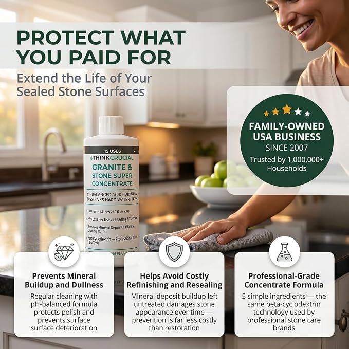 Think Crucial Granite & Marble Countertop Cleaner Concentrate, Stone Safe, 240 oz RTU, 16 fl oz