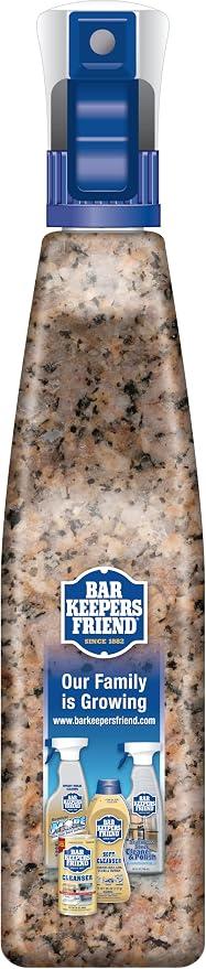Bar Keepers Friend Stone & Granite Cleaner and Polish (25.4 oz) Plus 1 Microfiber Cloth, 2pc Cleaning Kit, Multi Surface Cleaner for Use on Natural, Manufactured & Polished Stone Countertops