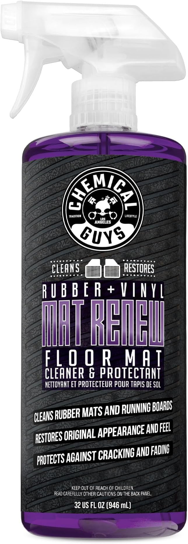 Chemical Guys, Mat Renew Rubber & Vinyl Mat Cleaner & Protectant, 32 oz | For cars, trucks, SUVs, and RVs, dry-touch cleaner protectant for rubber and vinyl mats, dissolves and releases dirt and oil