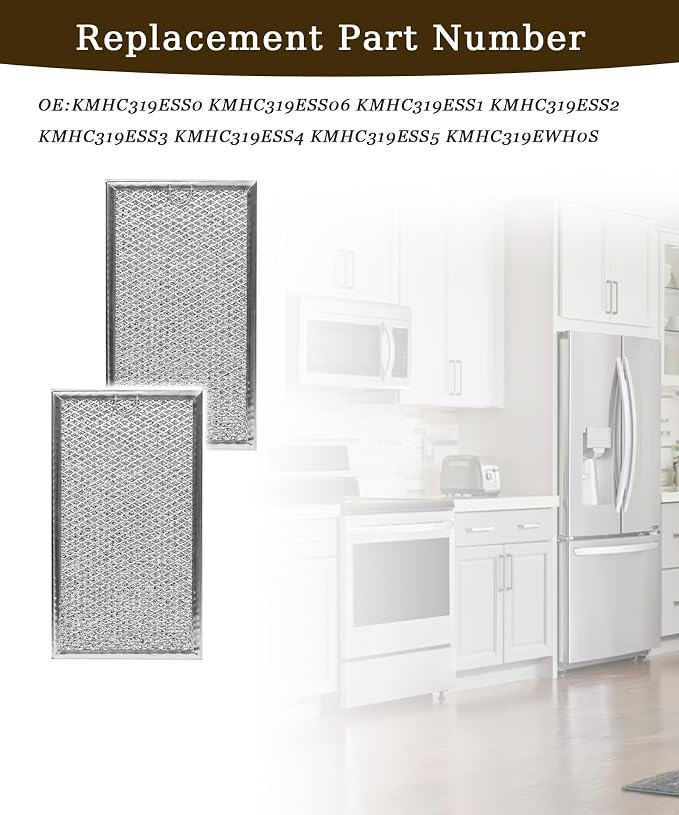 2-pack Microwave Grease Filter Compatible with KitchenAid KMHC319ESS0,KMHC319ESS06,KMHC319ESS1,KMHC319ESS2,KMHC319ESS3,KMHC319ESS4,KMHC319ESS5,KMHC319EWH0 And more