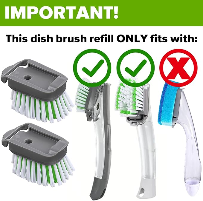 Dishwand Brush Refill, 4 Pack Dish Brush Refills Compatible with Scotch-Brite Dishwand, Dish Soap Brush for Dishes, Pans, Sink, Pots