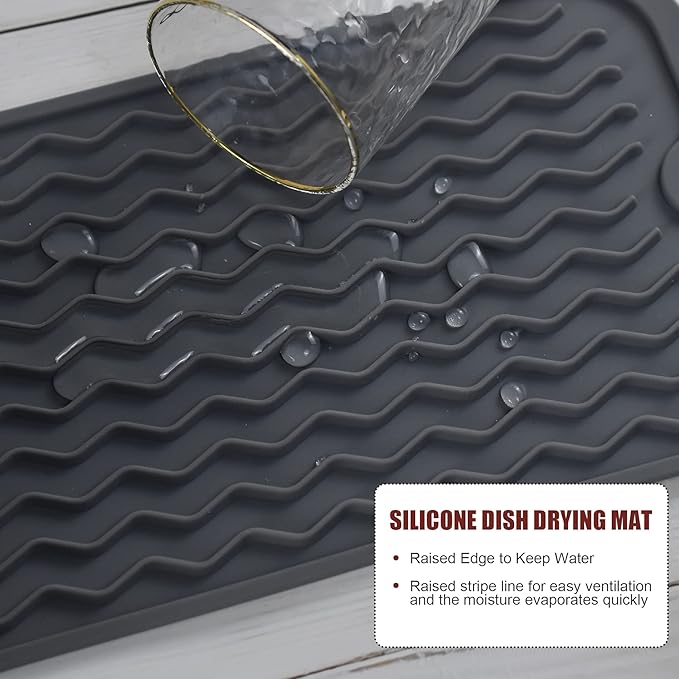 Silicone Dish Drying Mat for Multiple Usage, Easy clean, Eco-friendly, Heat-resistant Dish Drainer Mat for Kitchen Counter,Sink,Refrigerator or Drawer liner (12" x 6", White)