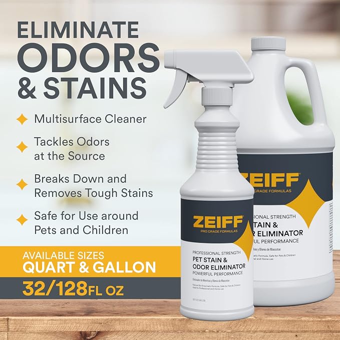 Zeiff Pet Stain and Odor Remover - Pet Odor Eliminator for Home and Professional Use - Carpet Stain Remover - Pet Urine Enzyme Cleaner for Dog and Cat Pee, Feces, and Fluids - 1 Gallon