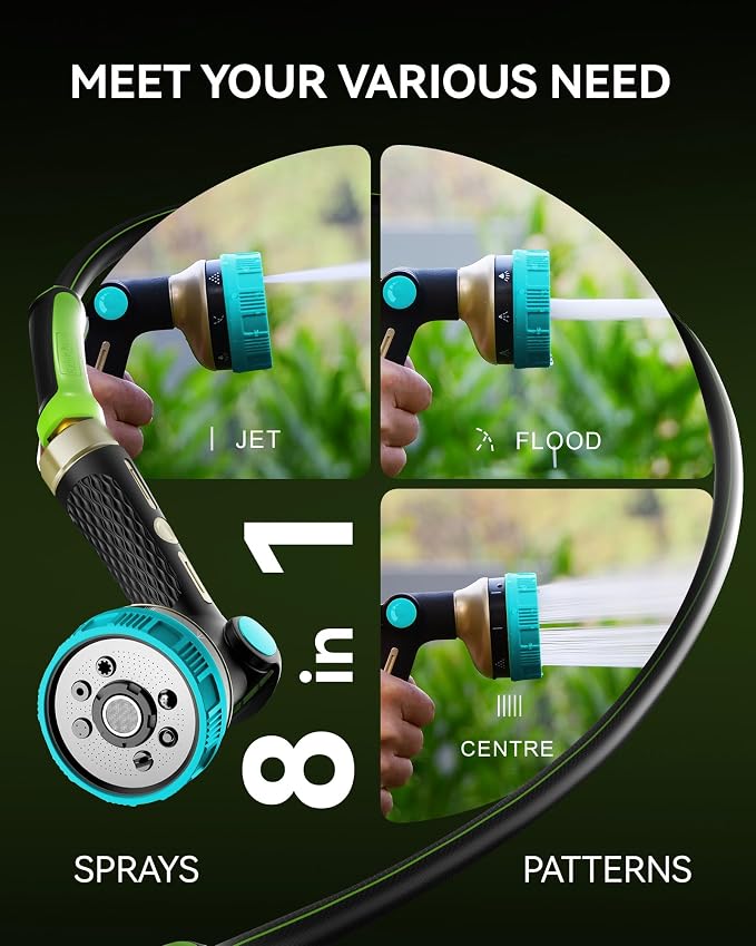 RAINPOINT Hose Sprayer Nozzle Heavy Duty - 2 Pack 8 Spray Patterns Garden Hose Nozzle with Adjustable Flow Control for Watering Plants, Washing Cars,Washing Pets, Thumb Control (2 Packs, Blue)