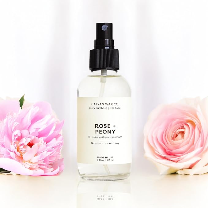 Calyan Wax Co. Rose & Peony Room Spray - Natural Room Deodorizer | Long Lasting Clean Air Freshener - Room Spray for Luxurious Home Fragrance - Bedroom, Bathroom & Car Spray - 4 fl oz