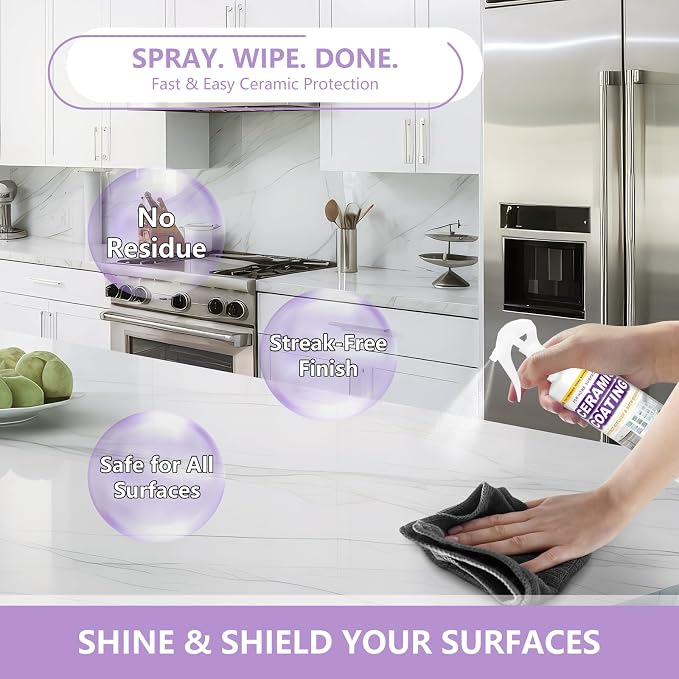 Ceramic Coating Spray for Kitchen Appliances and Stainless Steel | 8.66oz Anti Fingerprint Spray, Cerami Coat for Appliances, Long-Lasting Multi-Surface Shine, Fingerprint Resistant for Stoves