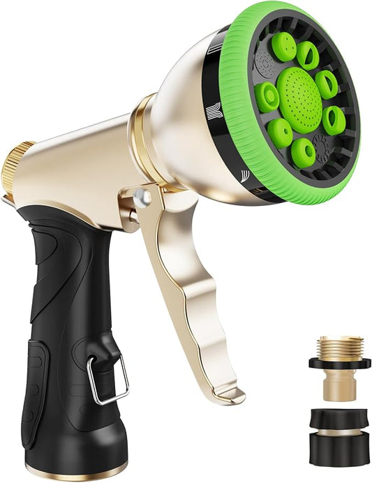 RAINPOINT Garden Hose Nozzle, Heavy Duty Metal Hose Sprayer Nozzle, 9 Adjustable Spray Patterns, High Pressure Hose Sprayer for Watering Plants, Lawns, Car and Pet Washing (Green)