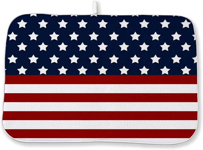 4th of July Dish Drying Mat 18x24 Inch Navy Blue Red Flag Stars Patriotic Drying Mat Independence Day Memorial Day Absorbent Dish Drying Pad Dish Rack Drainer Mats for Kitchen Dining Counter