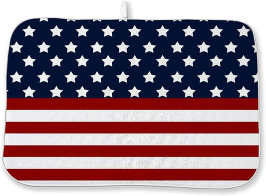 4th of July Dish Drying Mat 18x24 Inch Navy Blue Red Flag Stars Patriotic Drying Mat Independence Day Memorial Day Absorbent Dish Drying Pad Dish Rack Drainer Mats for Kitchen Dining Counter