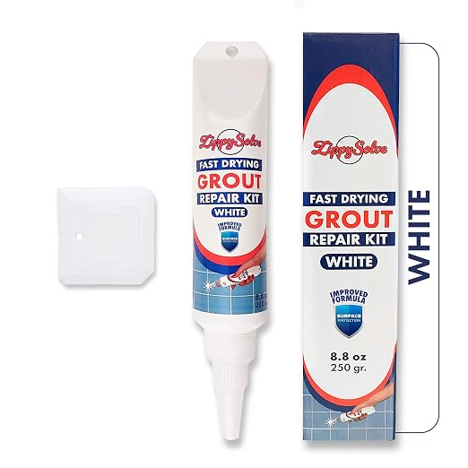 ZippySolve Tile Grout, Repair Kit, Restore & Renew Tile Joints Line, Fast Drying Grout Paint Squeeze Tube for Bathroom Shower Kitchen Floor, Waterproof (8.8 oz, White)