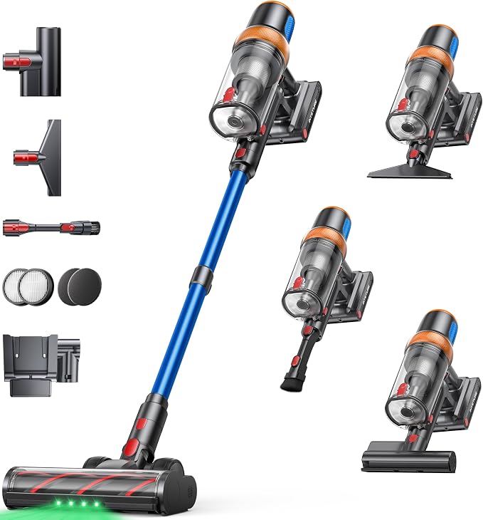 Cordless Vacuum Cleaner, 650W 55KPA 70Mins Vacuum Cleaners for Home, Upgraded Stick Vacuum with Mattress Cleaning Tool, Wall Mount Charging, Auto Mode, Self-Standing Vacuum for Pet Hair/Floors/Carpets
