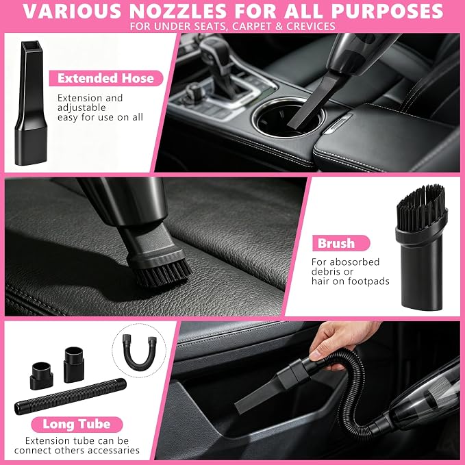 21PCS Car Detailing Kit Interior Cleaner - with Handheld Car Vacuum, Windshield Cleaning Tool, Detailing Brushes, Car Cleaning Supplies Kit for Women Men (Pink)