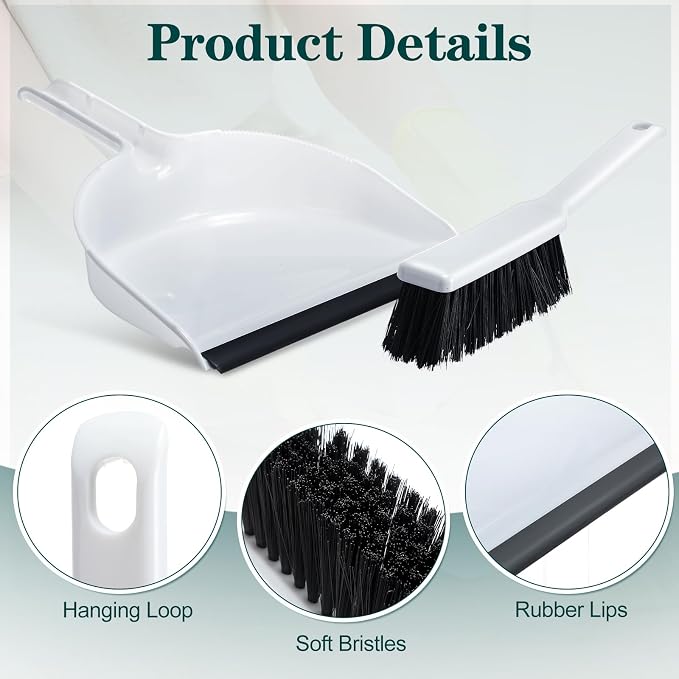 Zubebe 6 Pcs Mini Dustpan and Brush Set, Small Broom and Dustpan Set Small Cleaning Brush Portable Hand Broom Set for Home Office Kitchen Table Desktop Floor Cleaning Supplies