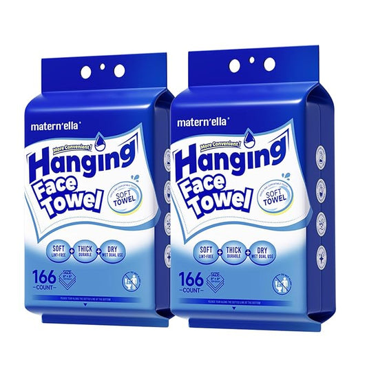 Matern'ella Clean Face Towels Disposable Facial Washcloths Hanging 332 Cts | Thickened Dry Wipes Facial Cleansing Makeup Remover Soft Face Towelettes for Sensitive Skin Unscented 100% Plant-based