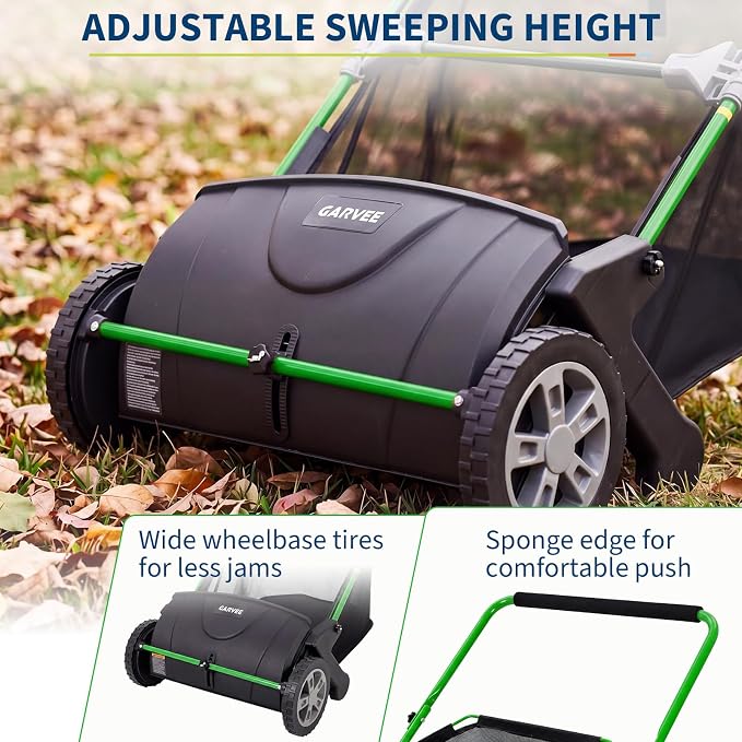 21-Inch Push Lawn Sweeper, Heavy Duty Manual Leaf & Grass Collector with 3.5 Cu. ft. Large Hopper Bag, Adjustable Height Spinning Brushes for Yard, Garden & Driveway