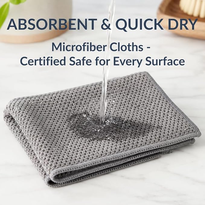 Solyra Non-Toxic Microfiber Kitchen Cleaning Cloths, 6 Pack, 12 x 12 in | OEKO-TEX Certified, Safe for Family & Pets, Lint-Free Kitchen Rags for Counters, Bath & Car