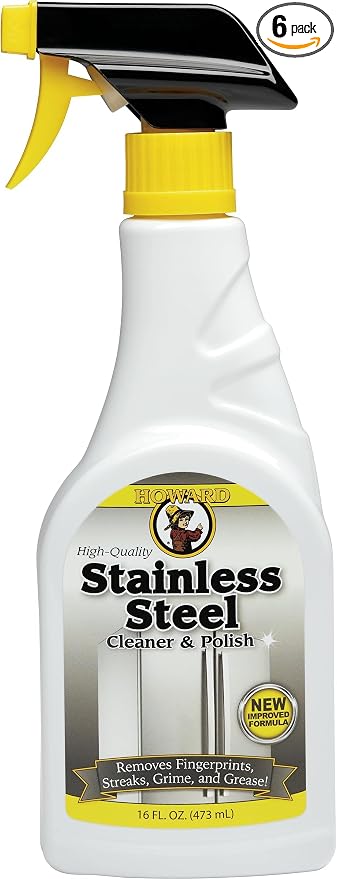 HOWARD Products Stainless Steel Cleaner for Appliances - Stainless Steel Cleaner and Polisher (Pack of 6)