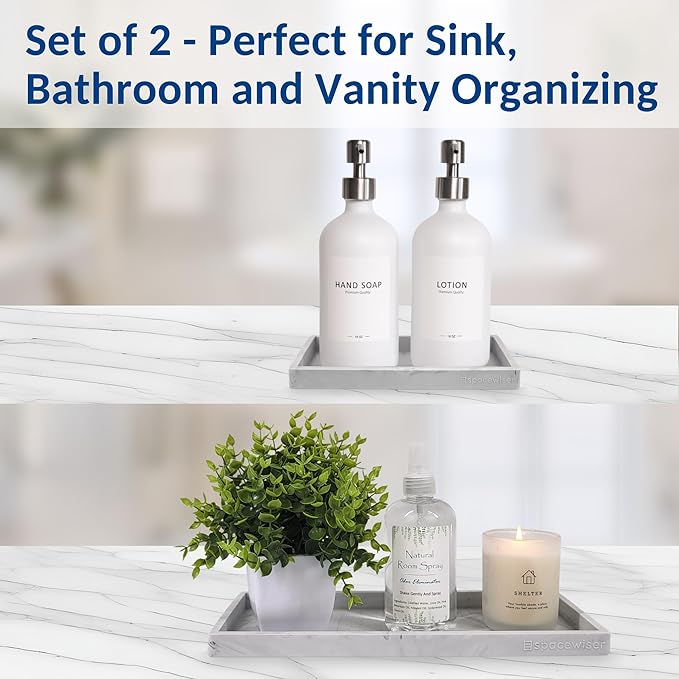 Spacewiser Countertop and Vanity Tray - 2 PC (11” and 7”) Shatterproof Silicone Kitchen and Bathroom Trays for Counter, Kitchen Soap Dispenser Tray, Vanity Trays for Bathroom, Perfume Key Tray