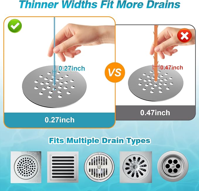4 Pack 50 Inch Drain Snake Hair Drain Clog Remover Tool for Bathroom Sink | Reusable Brush, 50-Inch Break-Resistant Steel Wire Rope with Nylon Coating, 0.27-inch wand for Shower Drain Cleaning