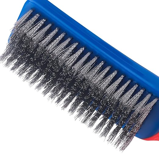Wire Brushes 2 Pcs Steel Brushes Heavy Duty Carbon Steel and Stainless Steel Wire Scratch Brush with Rubber Ergonomic Handle (16x3.5cm)